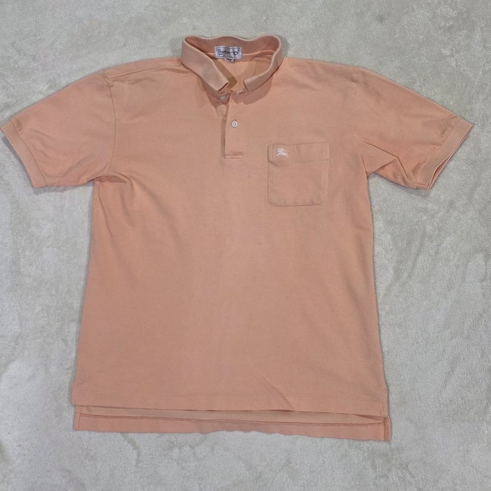 Vintage Burberrys Classic Short Sleeve Polo Shirt w/Chest Pocket in Soft Peach. - Picture 1 of 9